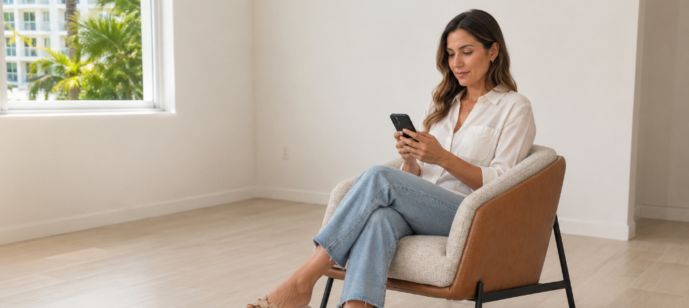 Customer reviewing her El Dorado Furniture delivery confirmation on her phone